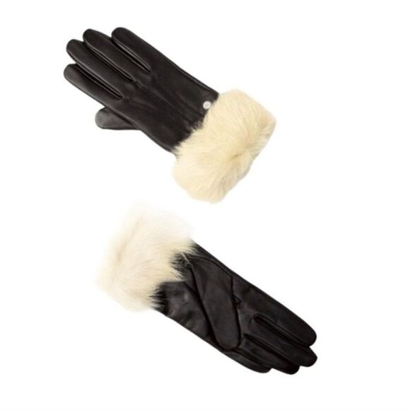UGG Black Leather Small Shearling Gloves New w Tags - Picture 1 of 5